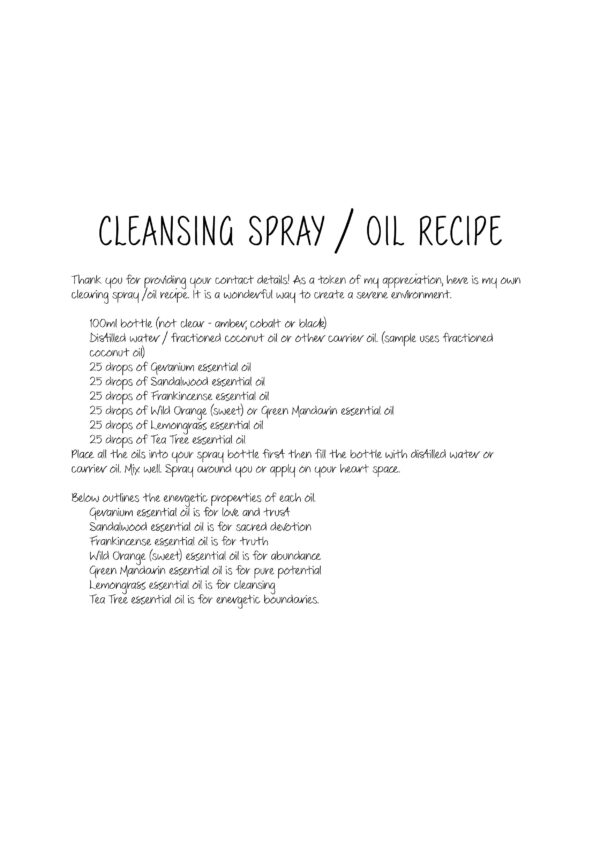 Cleansing Spray / Oil Recipe